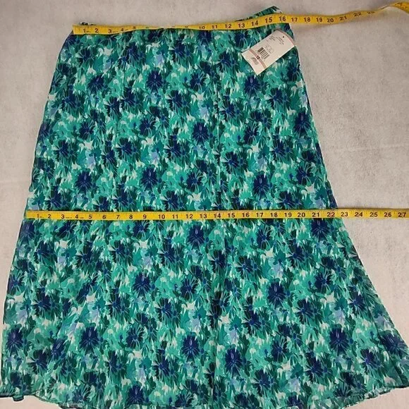 Jones Wear Women's Blue, Green Floral Side Zip Lined A-Line Skirt Size 12 (NWT) - Picture 7 of 11